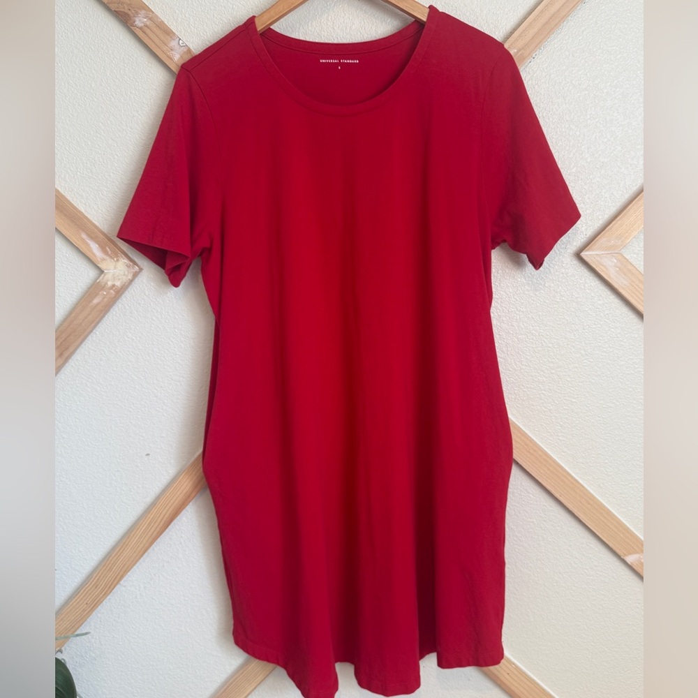 Universal Standard Red Crew  Neck Size‎ Small T- Shirt Dress Oversized Pockets